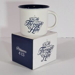 Christian Art Gifts Philippians 4:13 Mug White Navy Ceramic MUG541 NIB